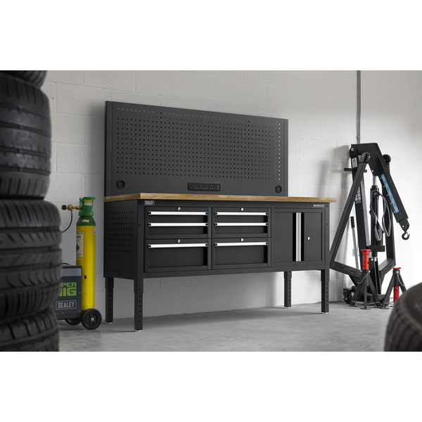 Sealey APMWB72COMBO2W Superline PRO® Modular Workbench with 6 Drawers & Cupboard Wooden Worktop 1830mm
