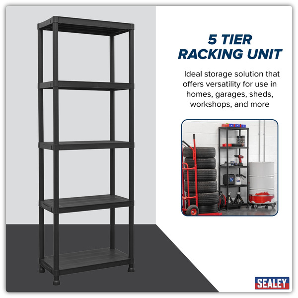 Sealey APPR5 Plastic Racking Unit with 5 Shelves 25kg Capacity Per Level