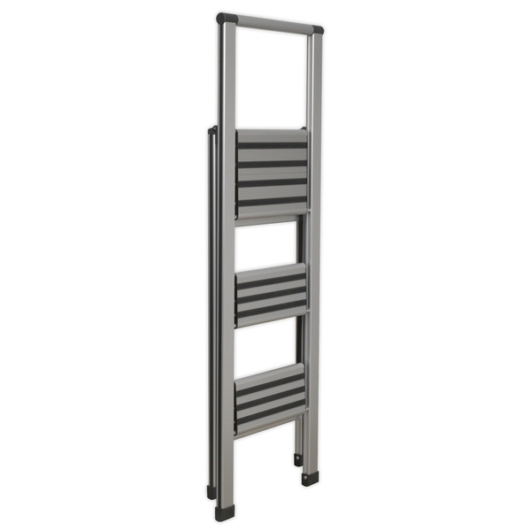 Sealey APSL3 Aluminium Professional Fold-Flat Step Ladder 3-Step 150kg Capacity - EN 14183