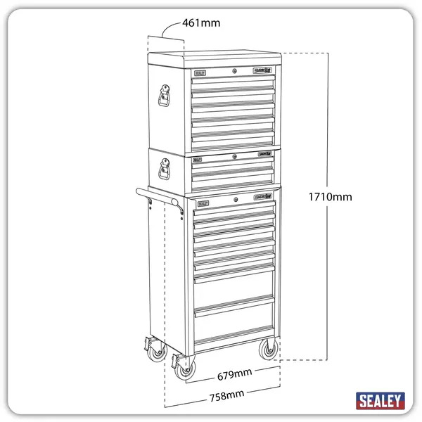Sealey APSTACKTB Superline PRO® Topchest, Mid-Box Tool Chest & Rollcab Combination 14 Drawer - Black