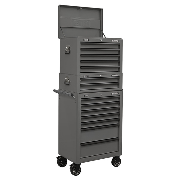 Sealey Superline PRO® Topchest, Mid-Box Tool Chest & Rollcab Combination 14 Drawer - Grey