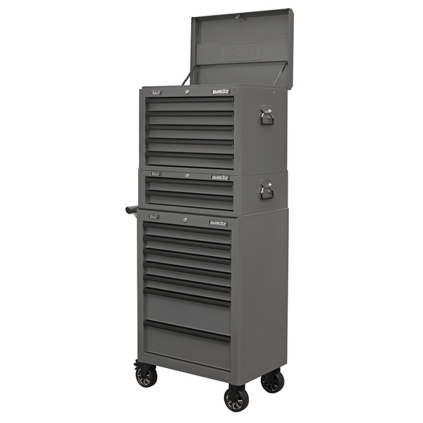 Sealey Superline PRO® Topchest, Mid-Box Tool Chest & Rollcab Combination 14 Drawer - Grey
