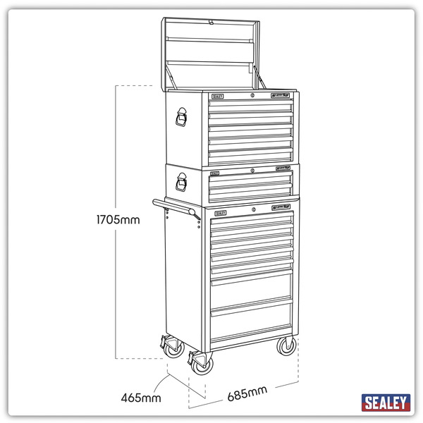 Sealey APSTACKTO Superline PRO® Topchest, Mid-Box Tool Chest & Rollcab Combination 14 Drawer - Orange