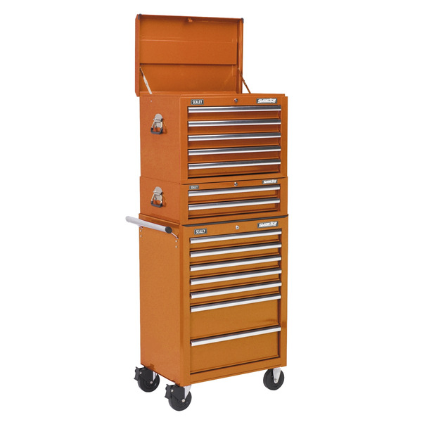 Superline PRO® Topchest, Mid-Box Tool Chest & Rollcab Combination 14 Drawer - Orange