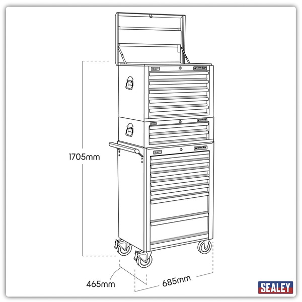 Sealey APSTACKTR Superline PRO® Topchest, Mid-Box Tool Chest & Rollcab Combination 14 Drawer - Red