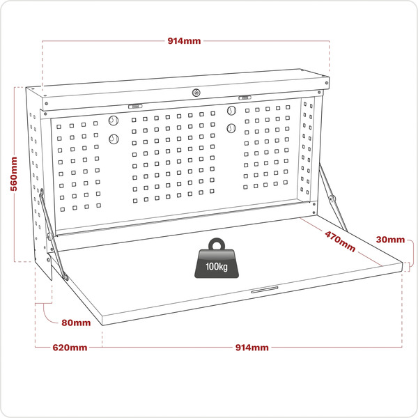 Superline PRO® Wall Mounting Foldable Workbench 900mm