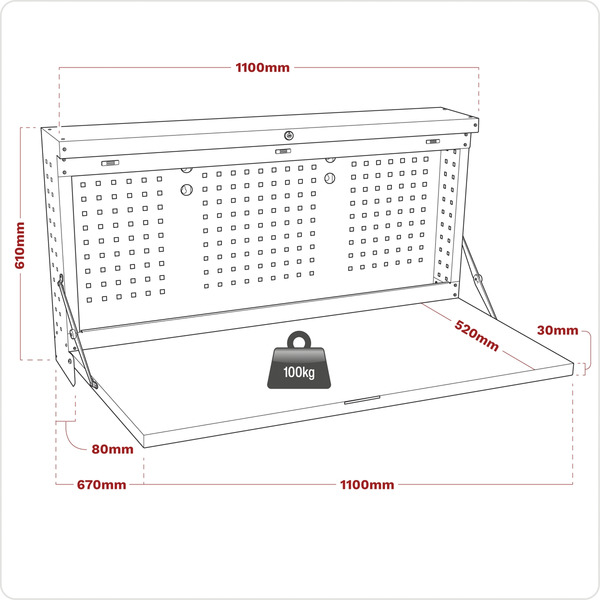 Sealey Superline PRO® Wall Mounting Foldable Workbench 1100mm