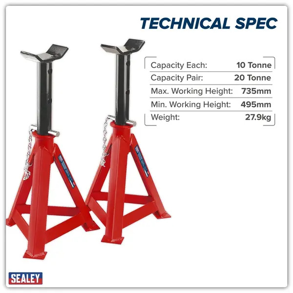 Sealey AAS10000 Auto Rise Ratchet Axle Stands (Pair) 10 Tonne Capacity per Stand