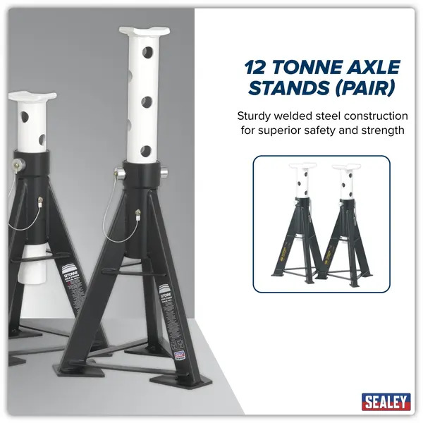 Sealey AS12 Premier Axle Stands (Pair) 12 Tonne Capacity per Stand High Level