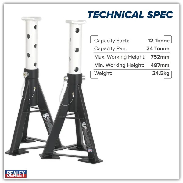 Sealey AS12 Premier Axle Stands (Pair) 12 Tonne Capacity per Stand High Level