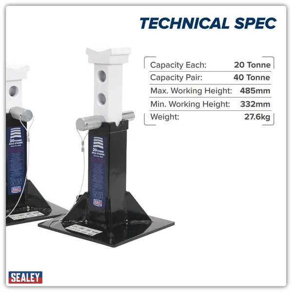 Sealey AS20 Premier Axle Stands (Pair) 20 Tonne Capacity per Stand