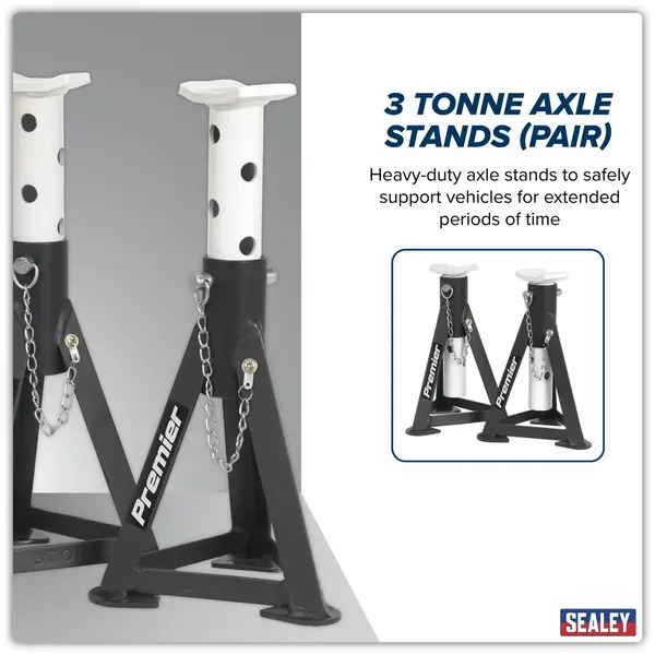 Sealey AS3 Premier Axle Stands (Pair) 3 Tonne Capacity per Stand - White