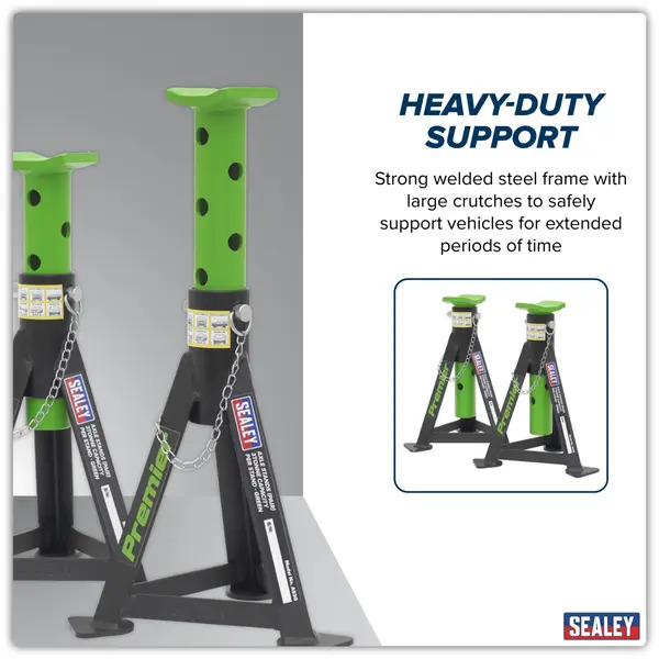 Sealey AS3G Premier Axle Stands (Pair) 3 Tonne Capacity per Stand - Green