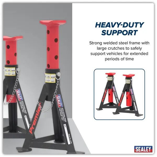 Sealey AS3R Premier Axle Stands (Pair) 3 Tonne Capacity per Stand - Red