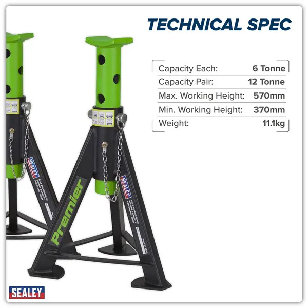 Sealey AS6G Premier Axle Stands (Pair) 6 Tonne Capacity per Stand - Green