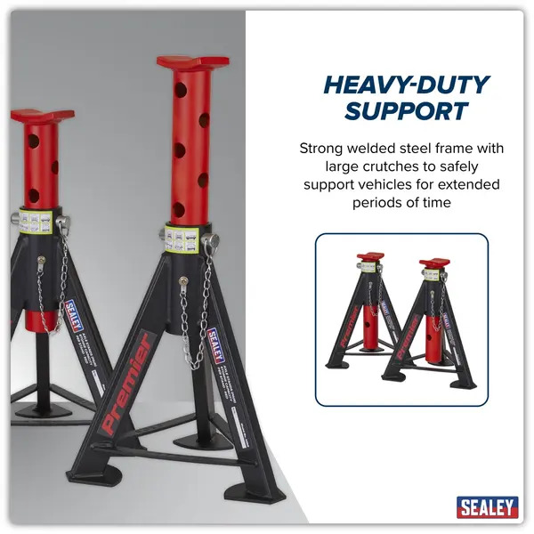 Sealey AS6R Premier Axle Stands (Pair) 6 Tonne Capacity per Stand - Red