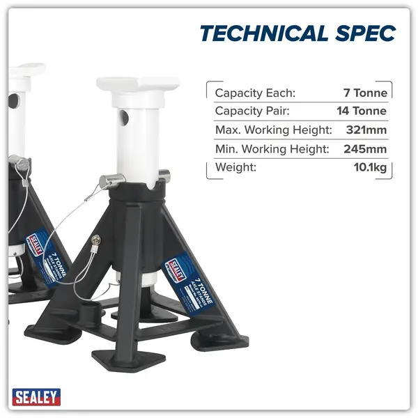 Sealey AS7S Premier Short Axle Stands (Pair) 7 Tonne Capacity per Stand