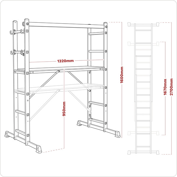 Sealey Scaffold Ladder 4-Way Aluminium - EN 131