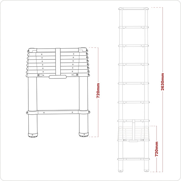 Telescopic Ladder 9-Tread Aluminium - EN 131