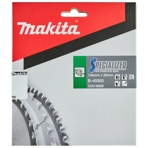 Makita B-40303 Circular Saw Blade, Specialized, TCT, 136x20mm, 50T