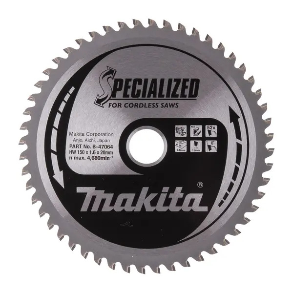 Makita B-47064 Circular Saw Blade, Specialized, T.C.T, 150x20mm, 52T