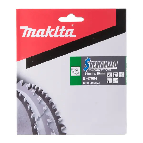 Makita B-47064 Circular Saw Blade, Specialized, T.C.T, 150x20mm, 52T