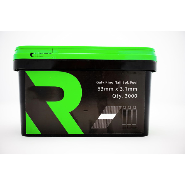 Rika FFNR004 1st Fix Collated Nails Galv Ring 63 x 3.1mm 3000pk (3pk Fuel Cells)