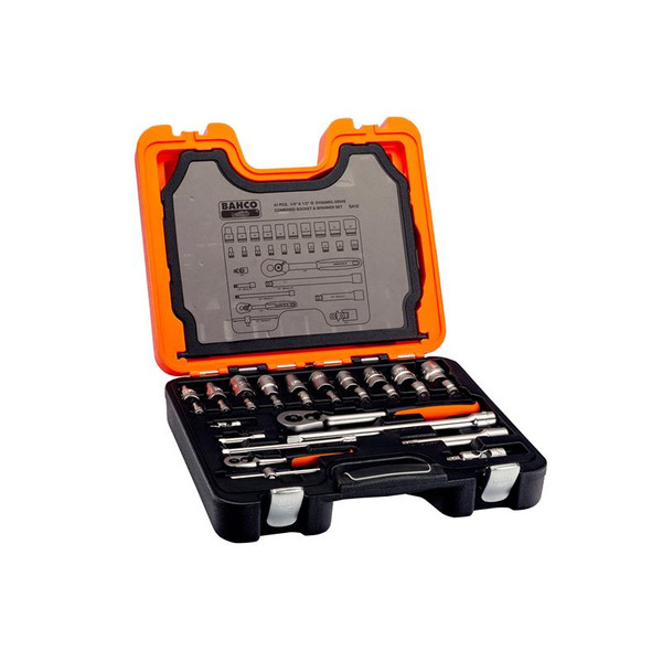 Bahco BAHS410 S410 1/4in & 1/2in Drive Socket & Spanner Set, 41 Piece