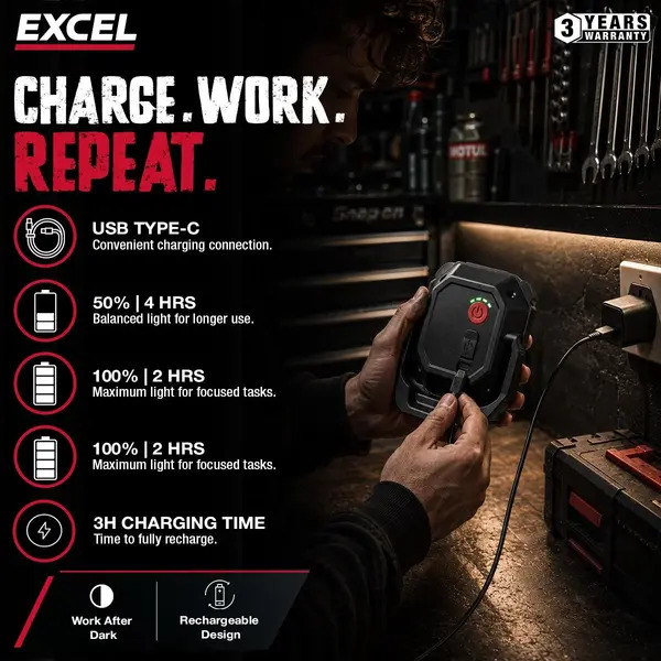 Excel 10769 800 Lumens LED Magnetic Rechargeable Mini Work Light