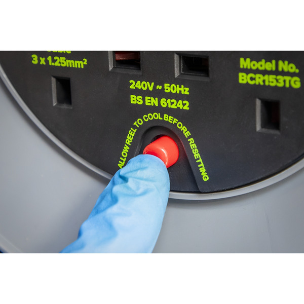 Sealey BCR153TG 15m Cable Reel with Thermal Trip 4 x 230V - Hi-Vis Green