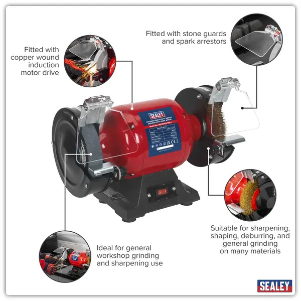 Sealey BG150XW/99 150mm Heavy-Duty Bench Grinder with Wire Wheel 450W/230V