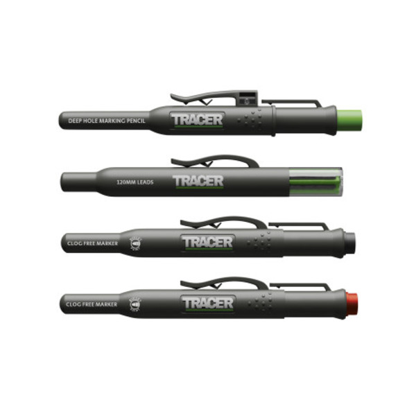 Tracer Assortment Kit w/ Deep Hole Construction Pencil, Replacement Lead Set and 2 Clog-Free Construction Markers (Black and Red)