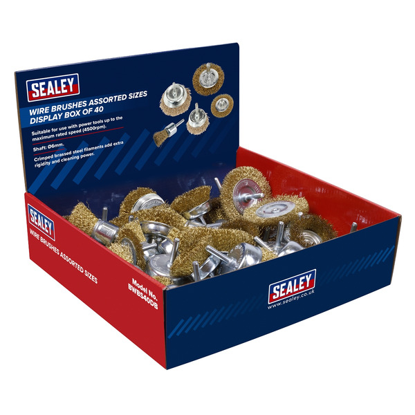 Sealey BWBS40DB Crimped Wire Brushes Assorted Sizes - Display Box of 40