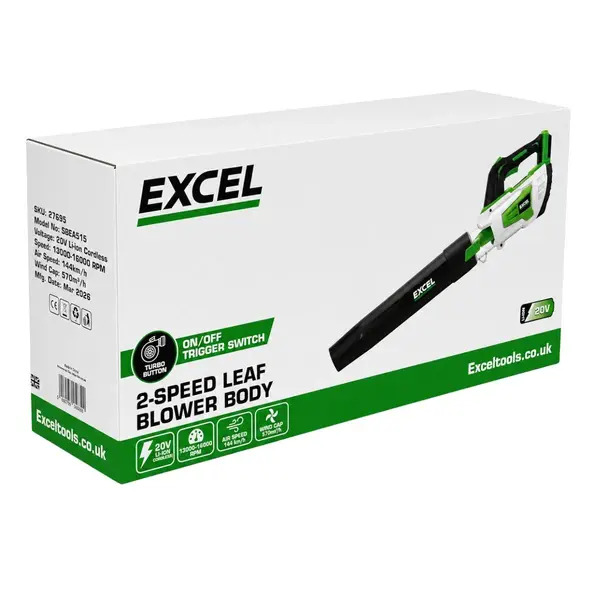 Excel 9758 20V Leaf Blower with Turbo Mode & 1 x 4.0Ah Battery, Charger
