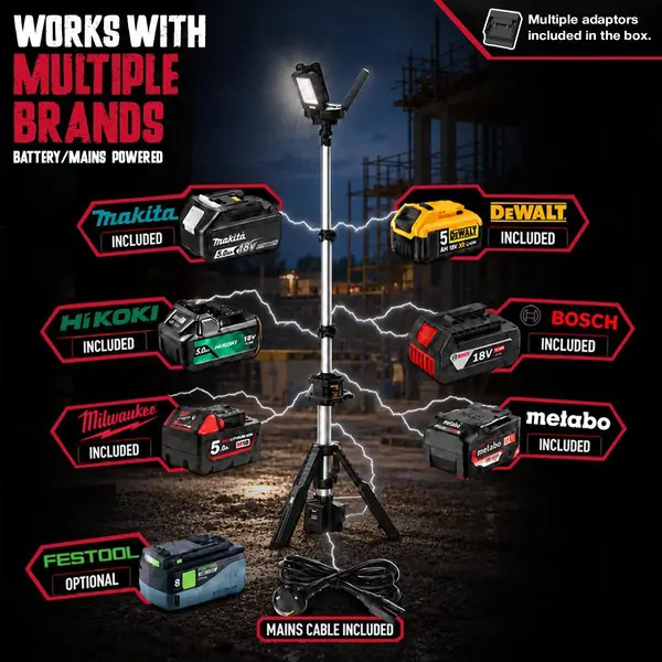 Excel EXL10750 10750 18V/240V 8100 Lumens Hybrid Tripod LED Flood Light with Carry Bag