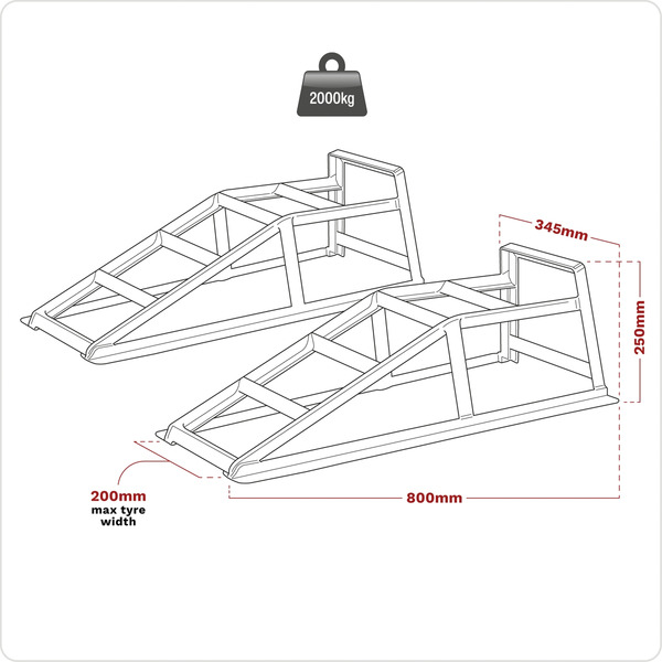 Sealey CAR2000 Car Ramps 1 Tonne Capacity per Ramp 2 Tonne Capacity per Pair