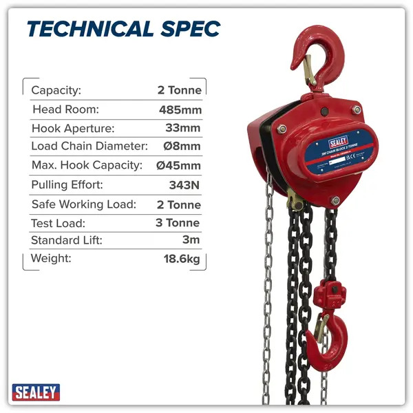 Sealey CB2000 3m Chain Block 2 Tonne