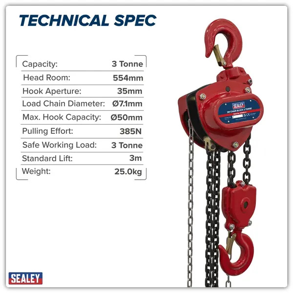 Sealey CB3000 3m Chain Block 3 Tonne
