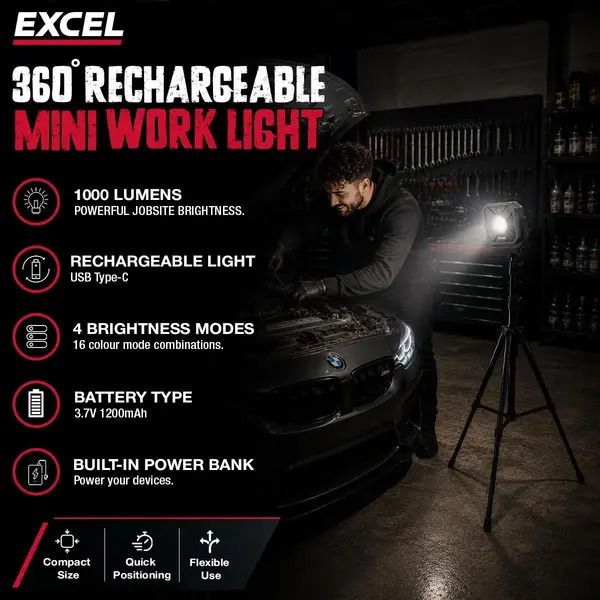 Excel 10780 1000 Lumens LED Magnetic Rechargeable Work Light