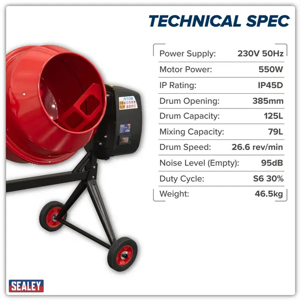 Sealey CMX125 125L Cement Mixer 550W