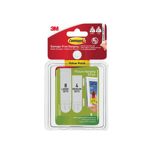 Command™ COM17209 Command™ Picture Hanging Strips Set, Medium & Large (Pack 12)