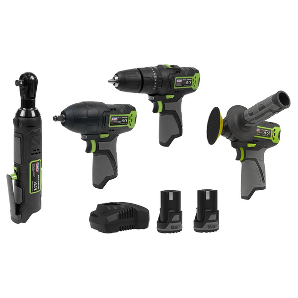 Sealey 5 x SV10.8 Series Cordless Power Kit 10.8V - 2 Batteries & Euro Plug