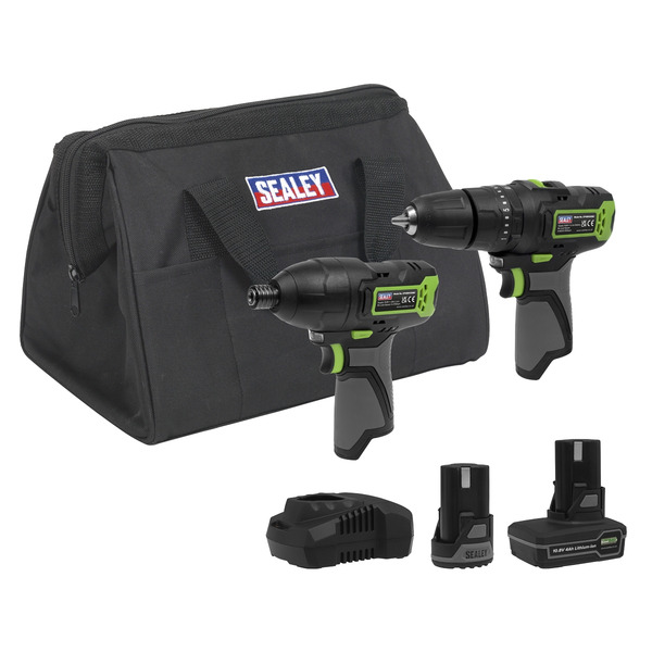 Sealey CP108VCOMBO3EU 2 x SV10.8 Series Power Tool Kit 10.8V - 2 Batteries & Euro Plug