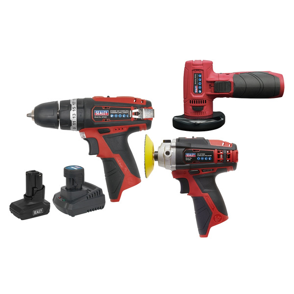 Sealey 3 x SV12 Series Cordless Power Tool Kit 12V - 2 Batteries