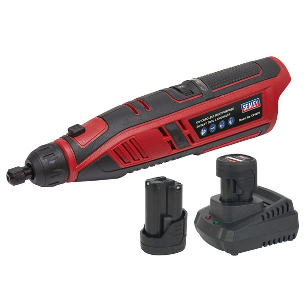 Sealey CP1207KIT SV12 Series Cordless Multipurpose Rotary Tool & Engraver Kit 49pc 12V 2Ah - 2 Batteries
