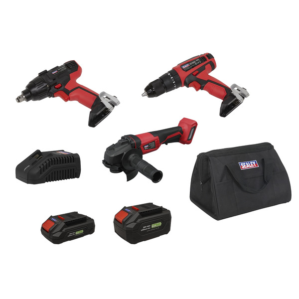 Sealey CP20VCOMBO1EU 3 x SV20 Series Cordless Power Tool Kit 20V Euro Plug - 2 Batteries