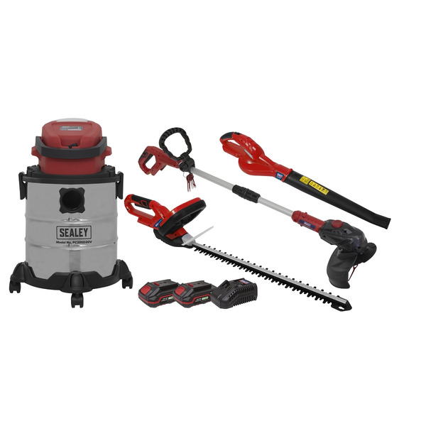 Sealey 4 x SV20 Series Cordless Garden Power Tool Kit 20V - 2 Batteries