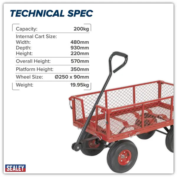 Sealey CST997 Platform Truck with Removable Sides & Pneumatic Tyres 200kg Capacity