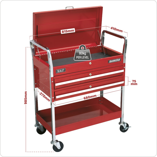 Sealey Superline PRO® Heavy-Duty Trolley with Lockable Top & 2 Drawers 2-Level