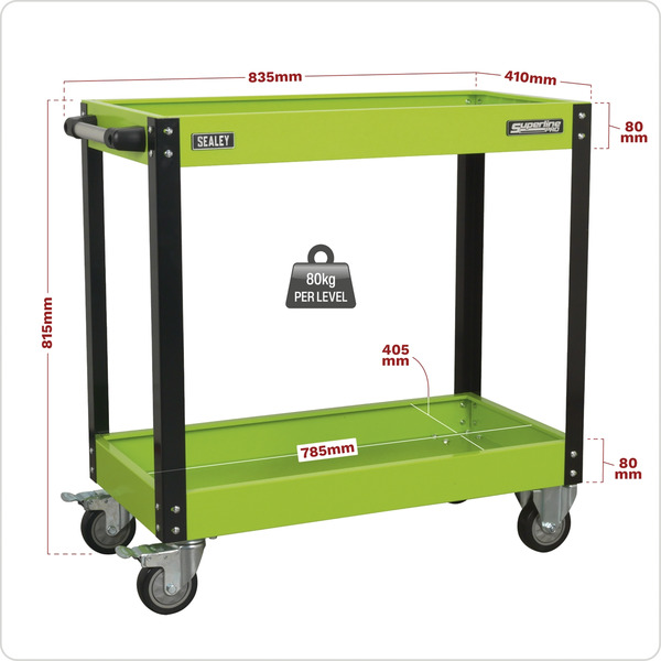 Sealey CX109HV Superline PRO&reg; Heavy-Duty Workshop Trolley 2-Level - Hi-Vis Green